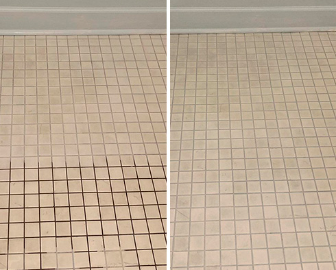 Ceramic Tile Floor Before and After a Grout Sealing in Charleston