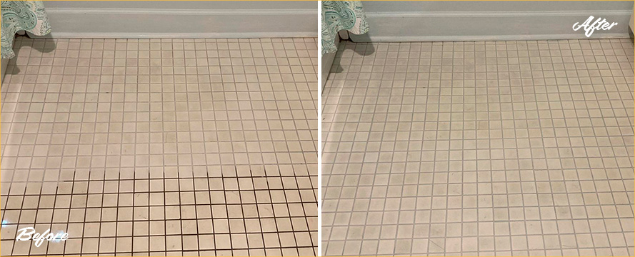Ceramic Tile Floor Before and After a Grout Sealing in Charleston