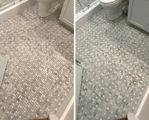 Stone Bathroom Before and After Our Tile and Grout Cleaners in Charleston, SC