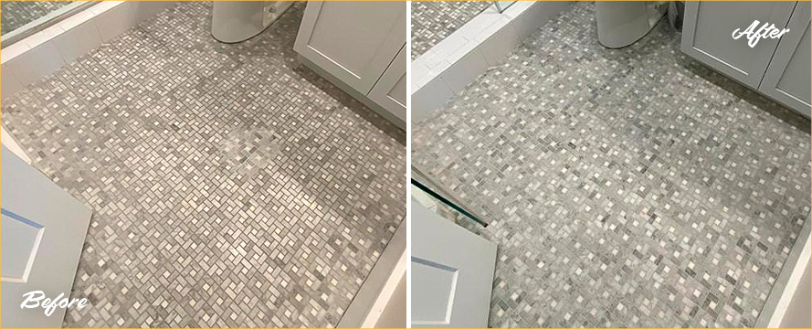 Stone Bathroom Before and After Our Tile and Grout Cleaners in Charleston, SC