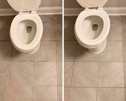 Bathroom Floor Before and After a Grout Sealing in Mount Pleasant, SC