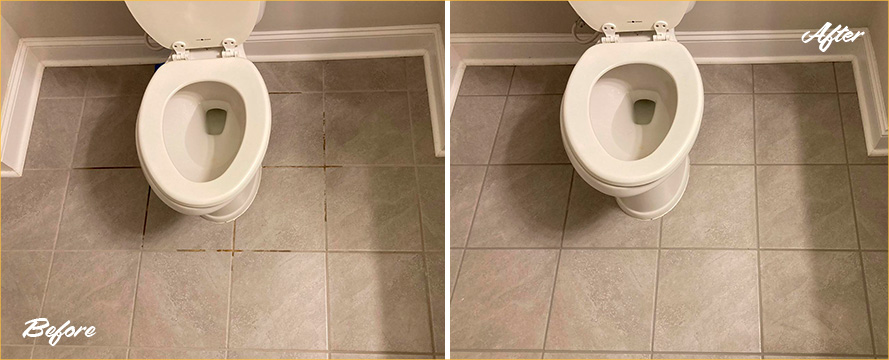 Bathroom Floor Before and After a Remarkable Grout Sealing in Mount Pleasant, SC