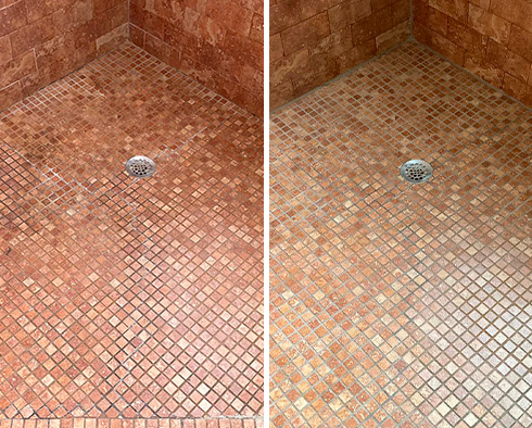 Shower Before and After a Grout Cleaning in Charleston, SC