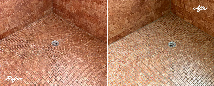 Shower Before and After a Superb Grout Cleaning in Charleston, SC