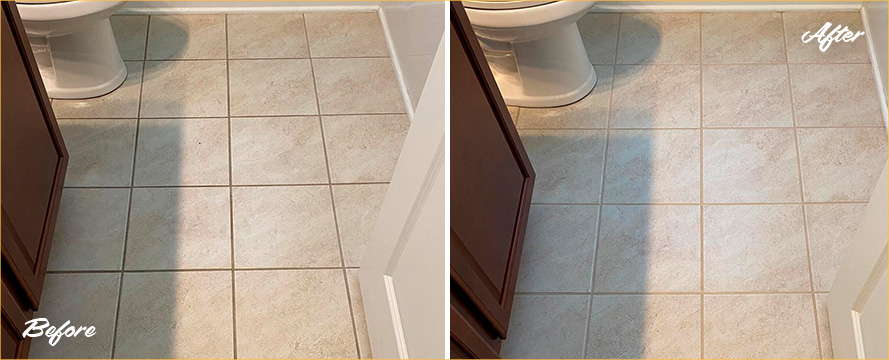 Bathroom Before and After a Grout Cleaning in Charleston, SC