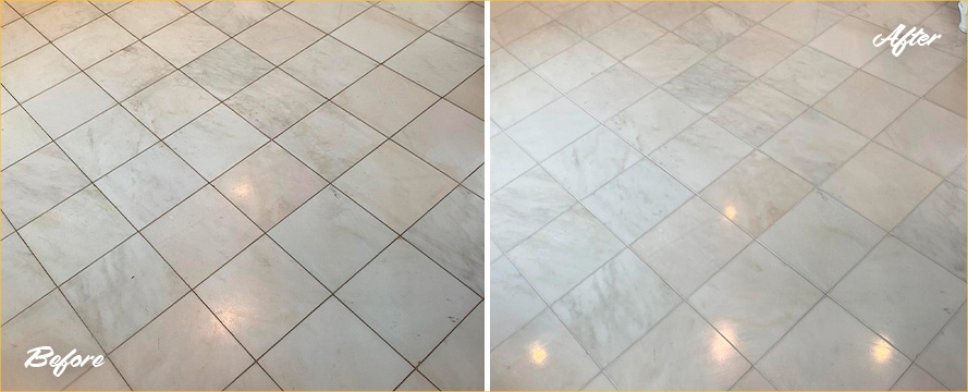 Marble Floor Before and After a Phenomenal Stone Polishing in Charleston, SC