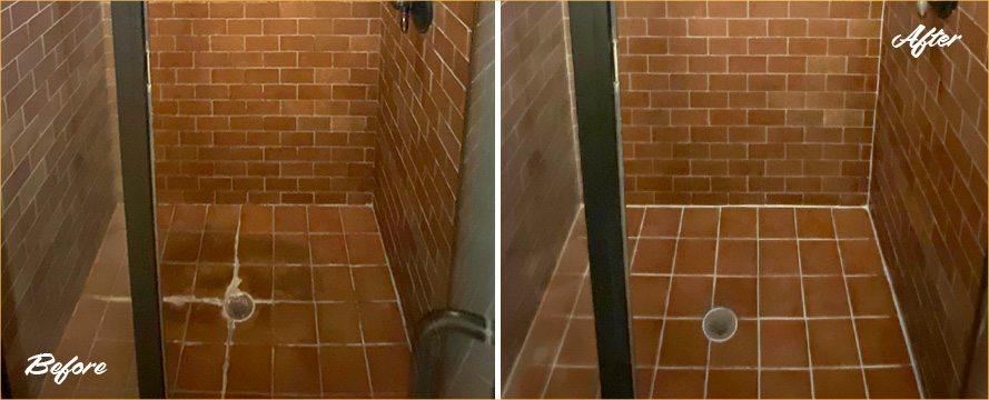 Shower Before and After Our Hard Surface Restoration Services in Charleston