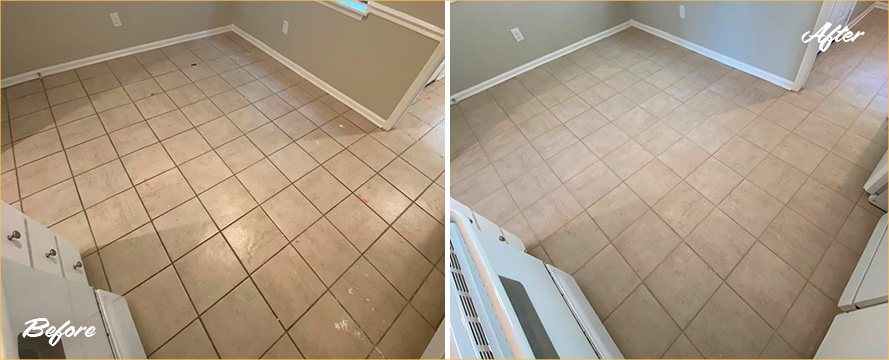 Wide Shot of Tile Floor Before and After a Grout Sealing in Charleston