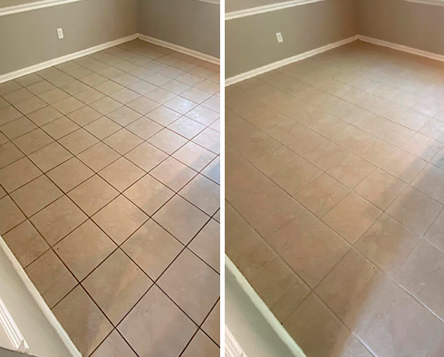 Tile Floor Before and After a Grout Sealing in Charleston