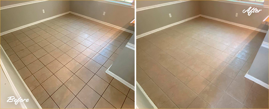 Tile Floor Before and After a Grout Sealing in Charleston
