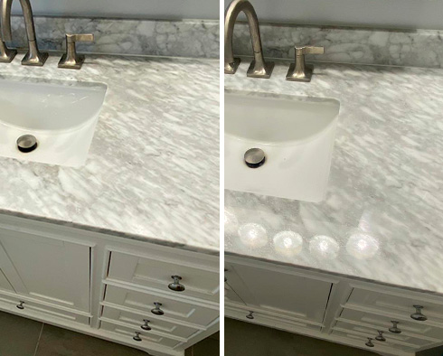 Vanity Top Before and After a Stone Polishing in Mount Pleasant, SC