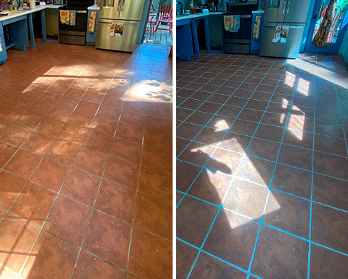 Kitchen Floor Before and After a Grout Sealing in Kiawah Island