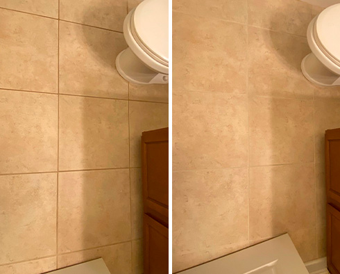 Bathroom Floor Before and After a Grout Cleaning in Charleston