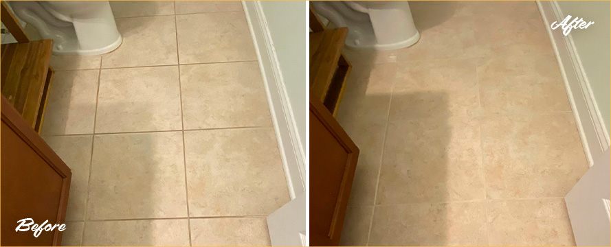 Ceramic Tile Floor Before and After a Grout Cleaning in Charleston
