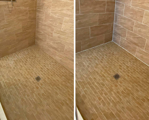 Shower Before and After a Grout Cleaning in Mount Pleasant, SC