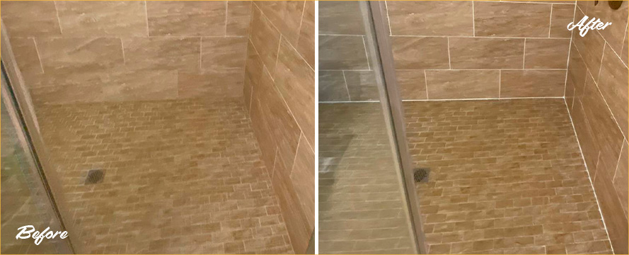 Shower Before and After a Phenomenal Grout Cleaning in Mount Pleasant, SC
