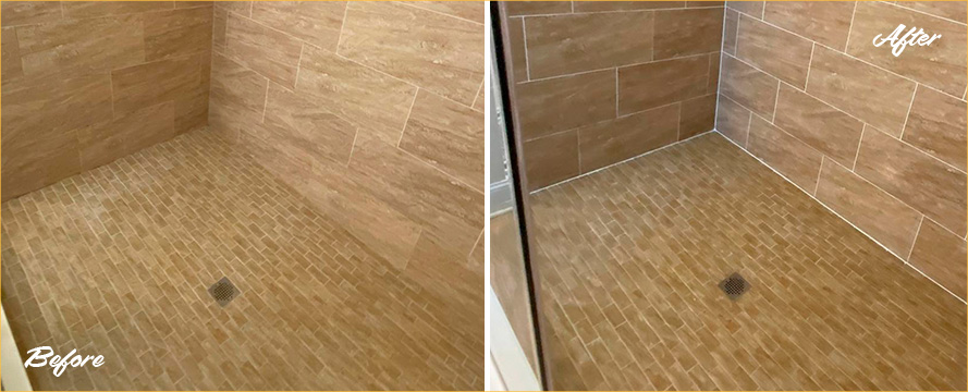 Shower Before and After a Superb Grout Cleaning in Mount Pleasant, SC