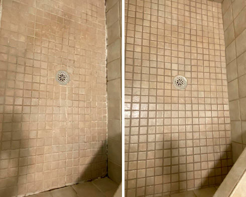 Shower Before and After Our Hard Surface Restoration Services in Mount Pleasant, SC