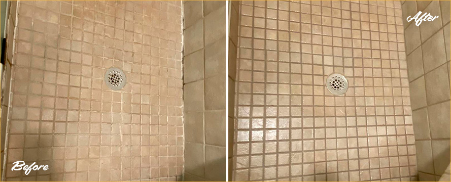 Shower Before and After Our Superb Hard Surface Restoration Services in Mount Pleasant, SC