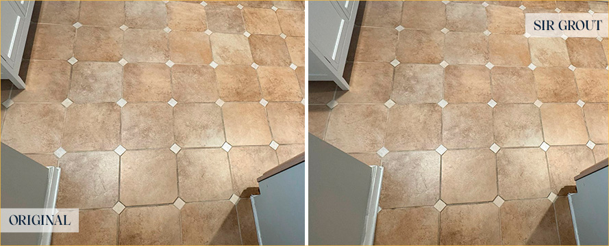 Floor Before and After a Flawless Grout Recoloring in Summerville, SC