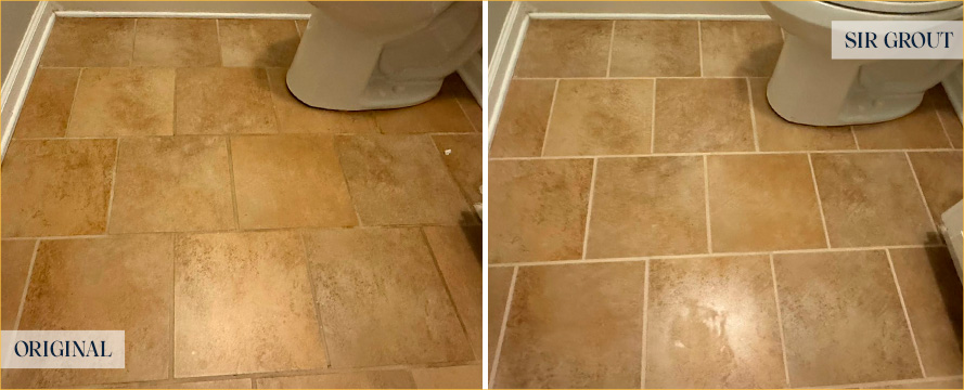 Bathroom Floor Before and After a Superb Grout Recoloring in Summerville, SC