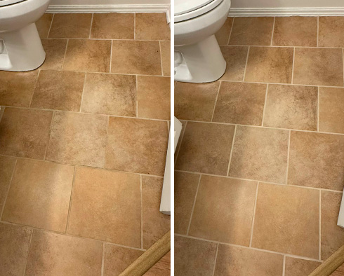 Floor Before and After a Grout Recoloring in Summerville, SC