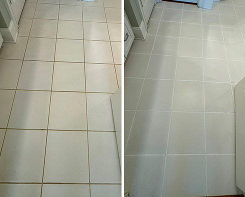Tile Floor Before and After a Grout Cleaning in Johns Island