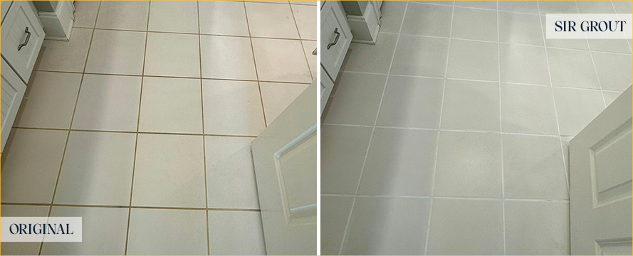 Tile Floor Before and After a Grout Cleaning in Johns Island