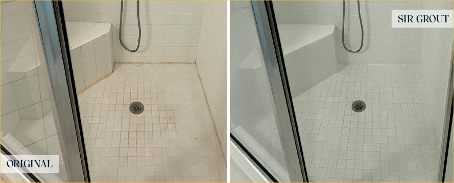 Tile Shower Before and After a Grout Cleaning in Johns Island