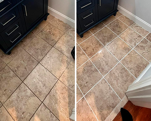 Floor Before and After a Grout Cleaning in Charleston, SC