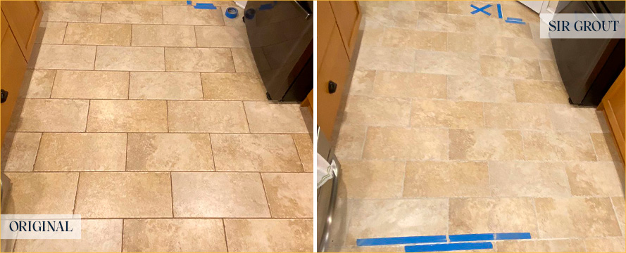 Kitchen Floor Before and After a Grout Cleaning in Charleston, SC
