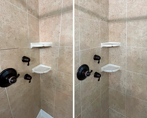 Shower Before and After a Grout Cleaning in Kiawah Island, SC