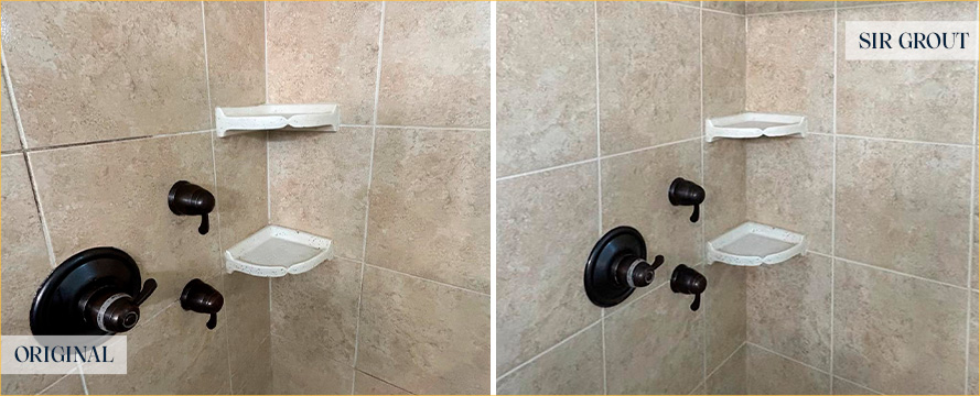 Shower Before and After a Superb Grout Cleaning in Kiawah Island, SC