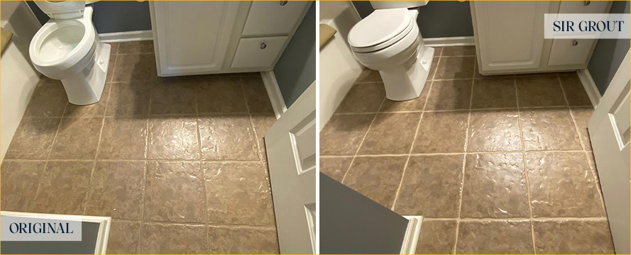 Guest Bathroom Floor Before and After a Grout Cleaning in Johns Island