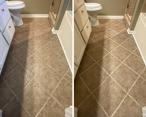 Master Bathroom Floor Before and After a Grout Cleaning in Johns Island