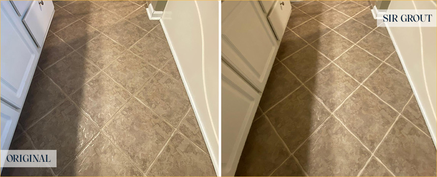 Master Bathroom Floor Before and After a Grout Cleaning in Johns Island
