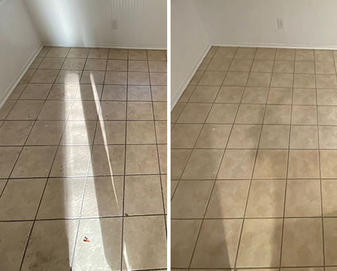 Kitchen Floor Before and After a Service from Our Tile and Grout Cleaners in Mount Pleasant