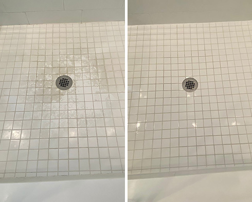 Shower Floor Before and After a Tile Cleaning in North Charleston