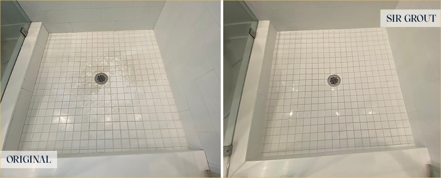 Shower Floor Before and After a Tile Cleaning in North Charleston