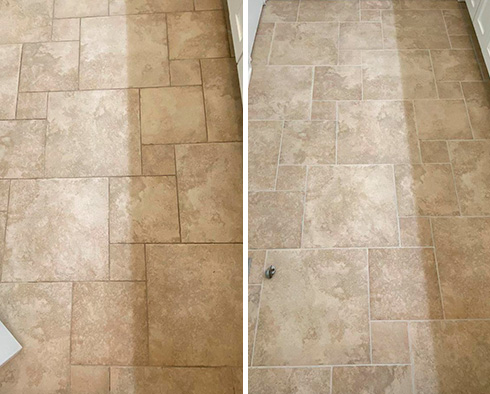 Floor Before and After a Grout Cleaning in Charleston, SC