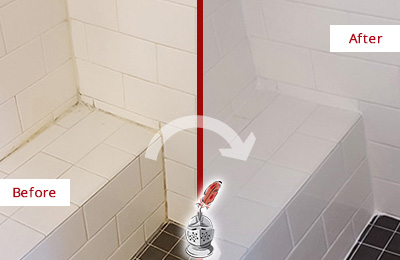 Before and After Picture of Shower Caulking on the Seat Joints of this Shower