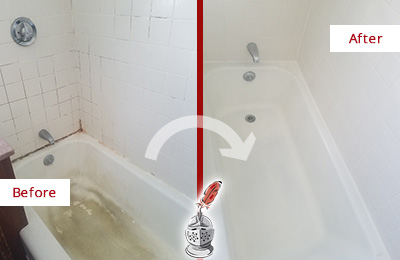 Before and After Picture of a Johns Island Bathtub Caulked to Repair Cracks