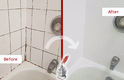 Before and After Picture of a Rockville Tub Caulked to Remove and Avoid Mold