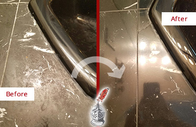 Before and After Picture of a Sullivan's Island Marble Tub Stone Sealed to Remove Stains