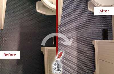Sir Grout Recolors the Grout on this Johns Island Blue Tile Floor Before and After Picture of a Johns Island Blue Tile Floor Recolored Grout