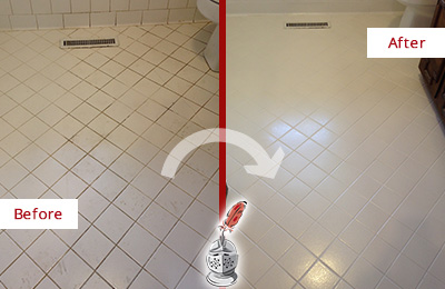 Sir Grout Seals the Grout of this Awendaw White Bathroom Floor for Extra Protection Before and After Picture of a Awendaw White Bathroom Floor Grout Sealed for Extra Protection